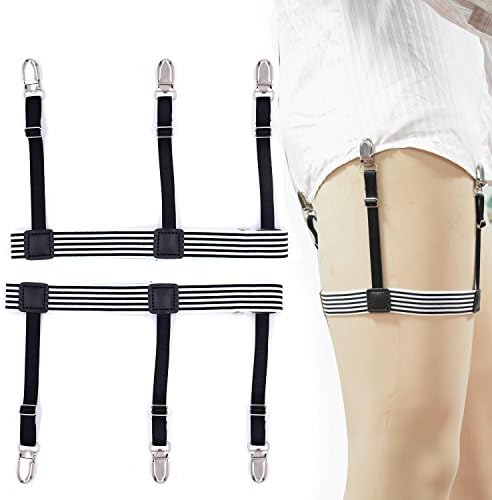 Solid Adjustable Elastic Uniform Shirt Stays Mens Garter Keepers Strap Suspender Keep Shirt Tucked In 2 Stays 1 Pair, Black White Striped B