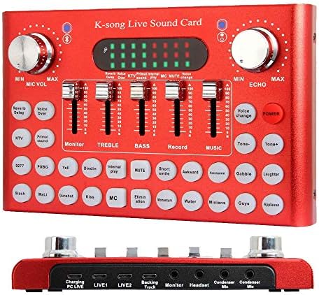 Bluetooth Voice Changer Sound Card, Audio DJ Mixer with A number of Sound Results for Dwell Streaming, Music Recording, Karaoke Singing, Help Cellular Cellphone, iPhone, PC, Laptop computer, Pill [ Red ]