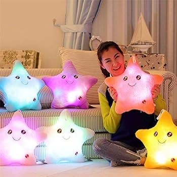 Star Luminous Pillow Glow in the Drak Stuffed Cartoon Soft Plush Kids Birthday/Xmas Gift Star Smile Led Light Pillow Kids Toy (1 Pcs Random Color) by mercury paradise