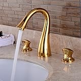 Senlesen 3 Holes Two Handles Widespread Bathroom Sink Mixer Tap Faucet Gold Finish