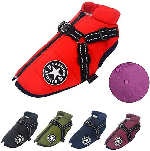 LucaSng Dog Jacket with Harness, Waterproof Winter Dog Coat for Small Medium Large Dogs, Warm Dog Coat For Chihuahua Teddy Labrador French Bulldog (XXL (Bust: 55-60cm), Red)