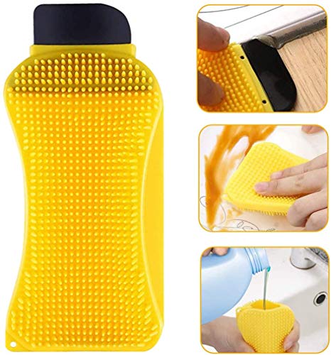 Fing 3-in-1 Silicone Sponge, Multi-Functional Cleaning Sponge Built-in Soap Scrubber Miracle Sponge Silicone with Scraper for Kitchen Dishes Bathroom Car Wash Cleaning Brush Supplies