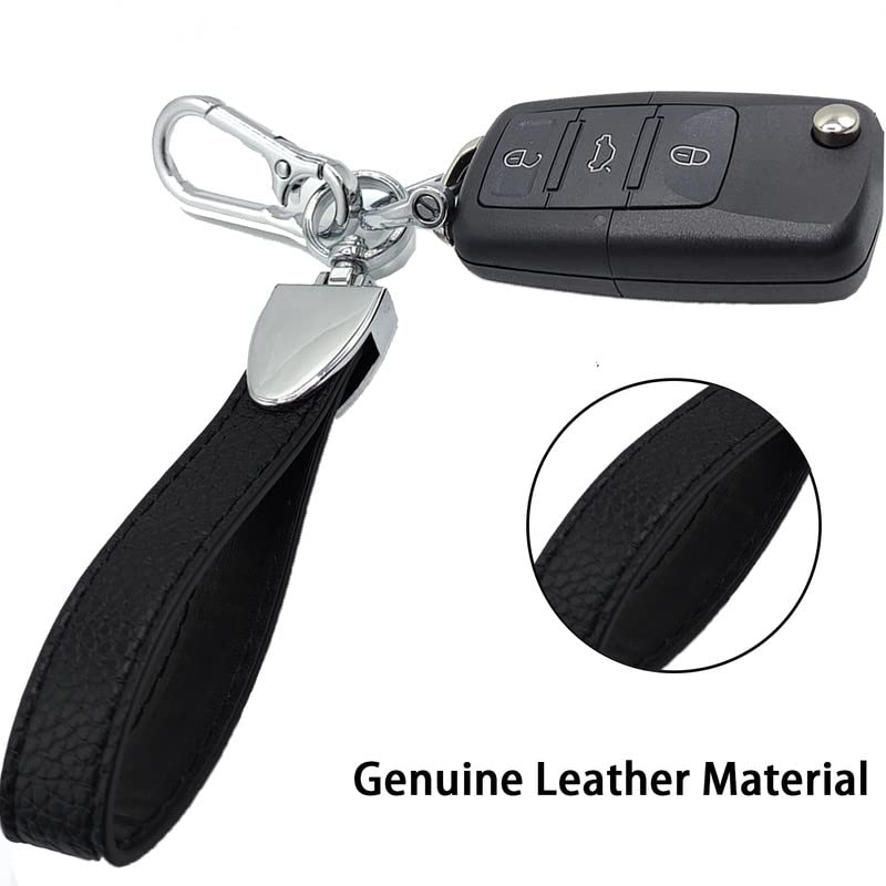 Daemson Genuine Leather Car Keychain, Universal Heavy Duty Key Fob Keychain, Car Keychains Holder for Women and Men, 360 Degree Rotatable, Anti-Lost D-Ring and Screwdriver (Black)