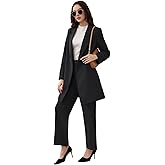 Lamgool Women's Suit 2 Piece Long Blazer Set Ladies Jacket Pantsuit Casual Outfits for Fall