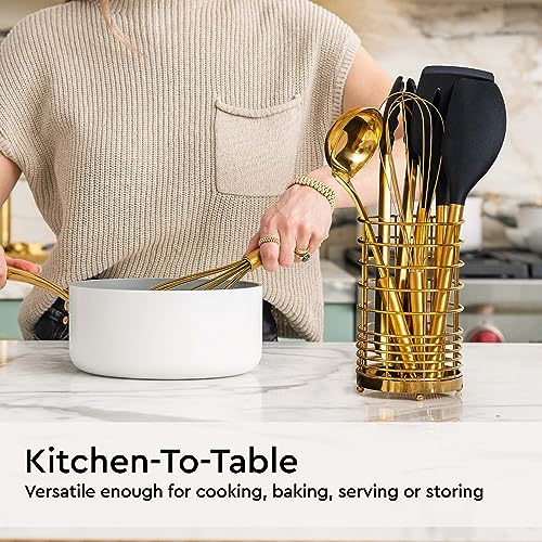 Black and Gold Kitchen Utensils with Gold Utensil Holder 17PC Gold