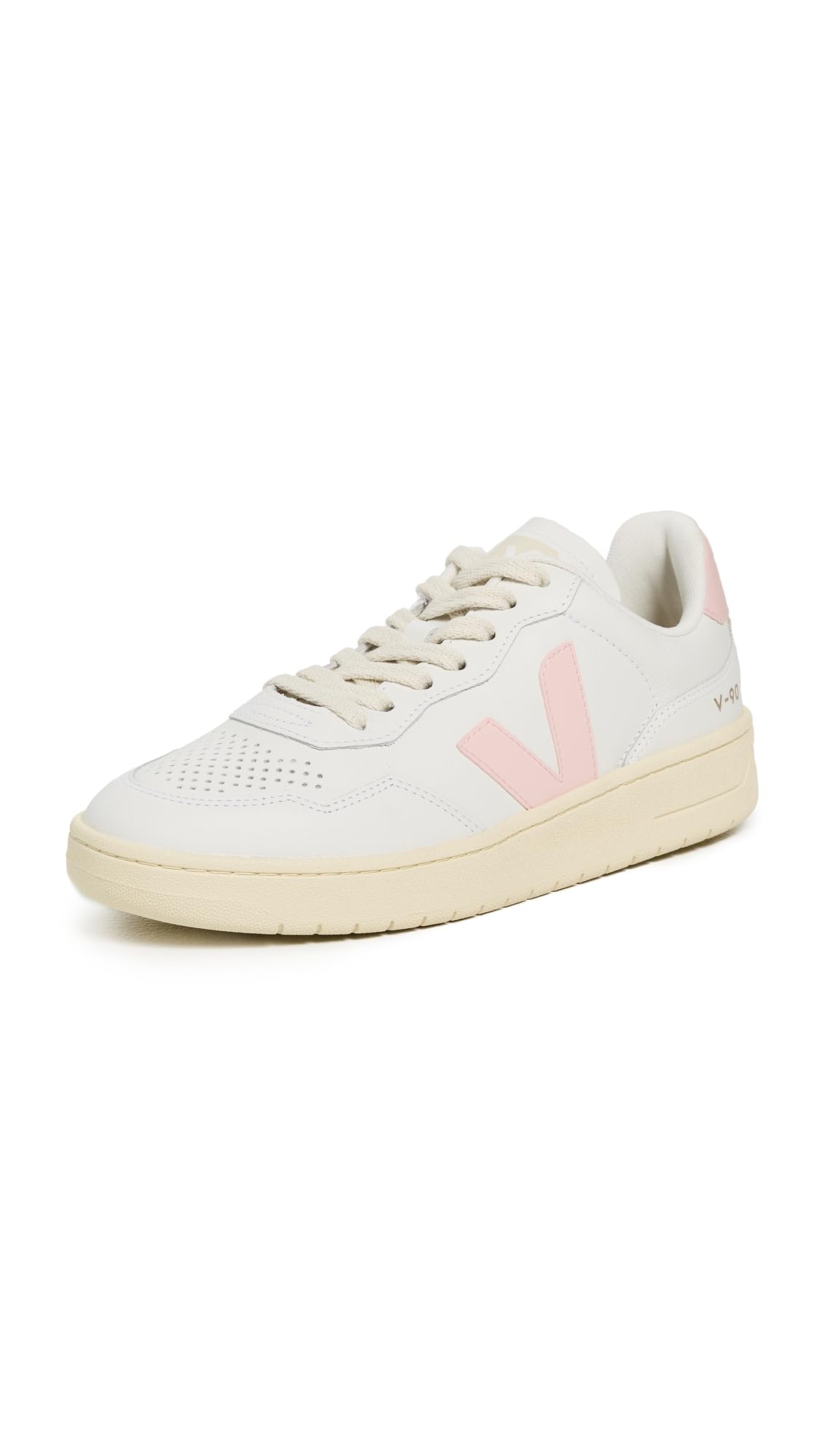 Veja Women’s V-90 Sneakers, White/Petale, 5 Medium US