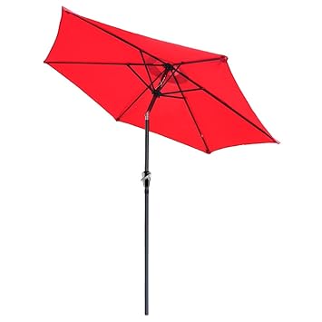 Yescom 8ft Aluminum Outdoor Patio Red Umbrella w/Crank Tilt Deck Market Yard Beach Pool Cafe Shade