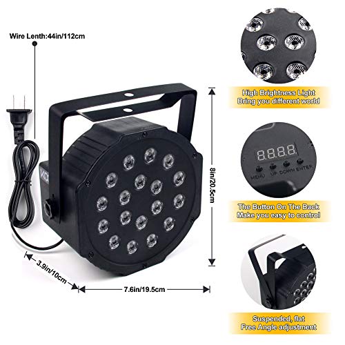 Stage Lights, KOOT 18 LEDS DJ Disco Lighting, Sound Activated Strobe Par Lights High Bright and Silent Motor Remote and DMX Control, Best for Karaoke Club Bar Wedding Show (4 pack)