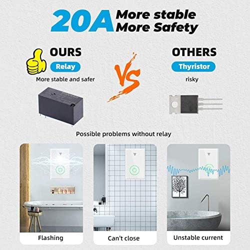 SOLE HOME Interruptor de pared inteligente WiFi interruptor de 20 A para aparatos de alta potencia calentador de aguaaire acondicionadorefrigerador funciona con Alexa Google Home Control de voz