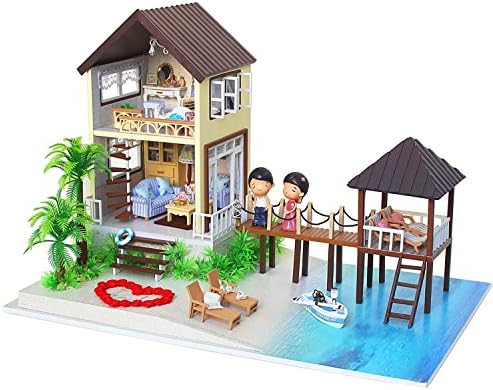 Youku DIY Wooden Dollhouse Handmade Miniature Kit- Maldives Island Villa Model & Furniture/Music Box