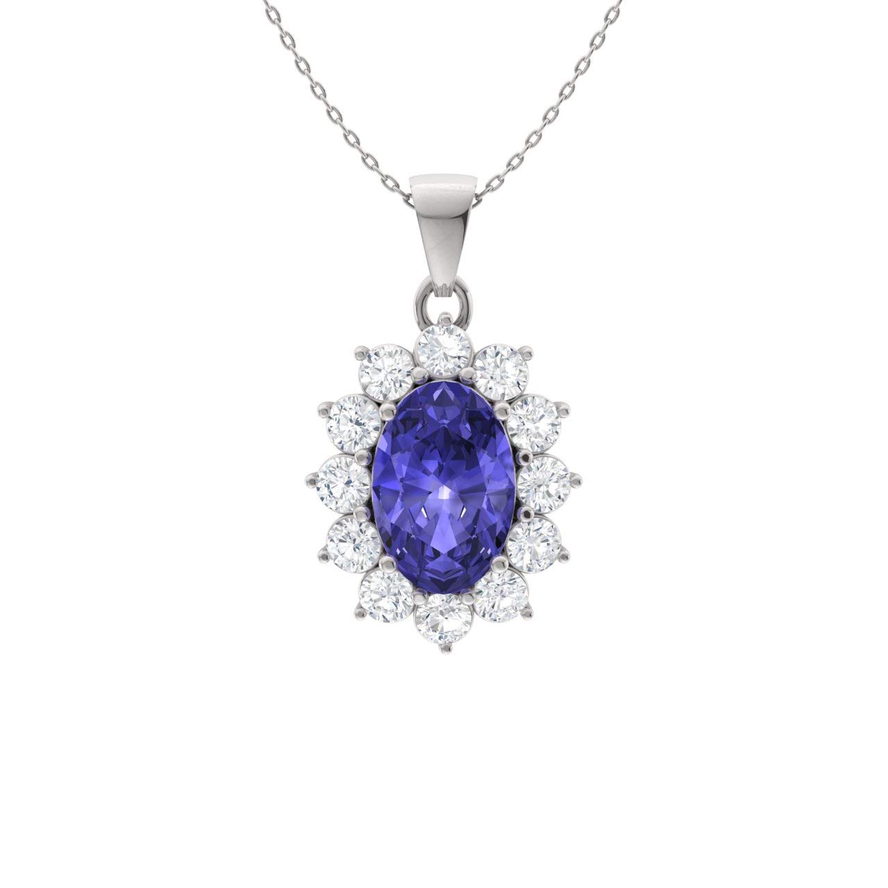 Diamondere Natural and Certified Oval Tanzanite and Diamond Halo Petite Necklace in 9ct Yellow Gold | 0.38 Carat Pendant with Chain