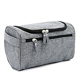 Buruis Toiletry Bag for Men and Women, Waterproof Wash Bag Dopp Kit with Hook, Portable Shaving Bag Toiletry Organizer for Travel, Shower, Trip, Vacation, Gym (Gray)