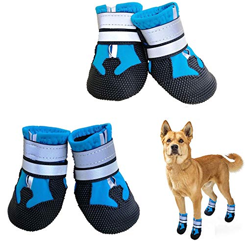 NeuWee Dog Shoes, Waterproof Dog Boots for Injured Paws, Set of 4 Waterproof Dog Boots with Adjustable Reflective Straps and Anti Slip Sole for Small Medium Large Dogs (Blue, L)