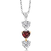 Gem Stone King 925 Silver and 10K Yellow Gold Lab Grown Diamond and Red Garnet Pendant Necklace for Women | 1.49 Cttw | Gemstone April Birthstone | Heart Shape 5MM | With 18 Inch Chain