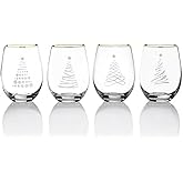 Celebrations by Mikasa Holiday Christmas Trees Stemless Wine, Set of 4, 18 Ounce