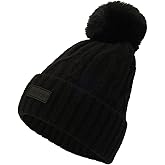 Hunter Womens Cable Cuff Beanie with Faux Fur Pom