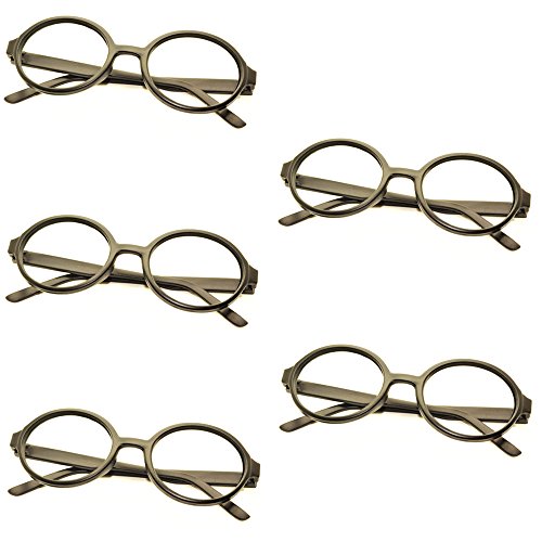 5 X FancyG® Retro Geek Nerd Style Oval Round Shape Glass Frame NO LENSES - Matte Black