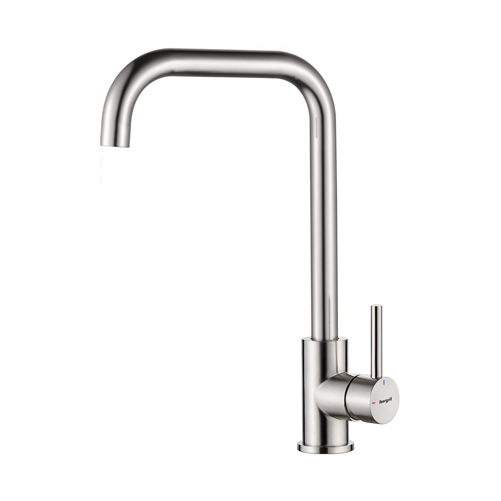 Ibergrif Kitchen Tap, Kitchen Taps Sink with High Spout, 360° Swivel Single Handle Lever Faucet, Dual Control Hot and Cold, Grey, M22105A