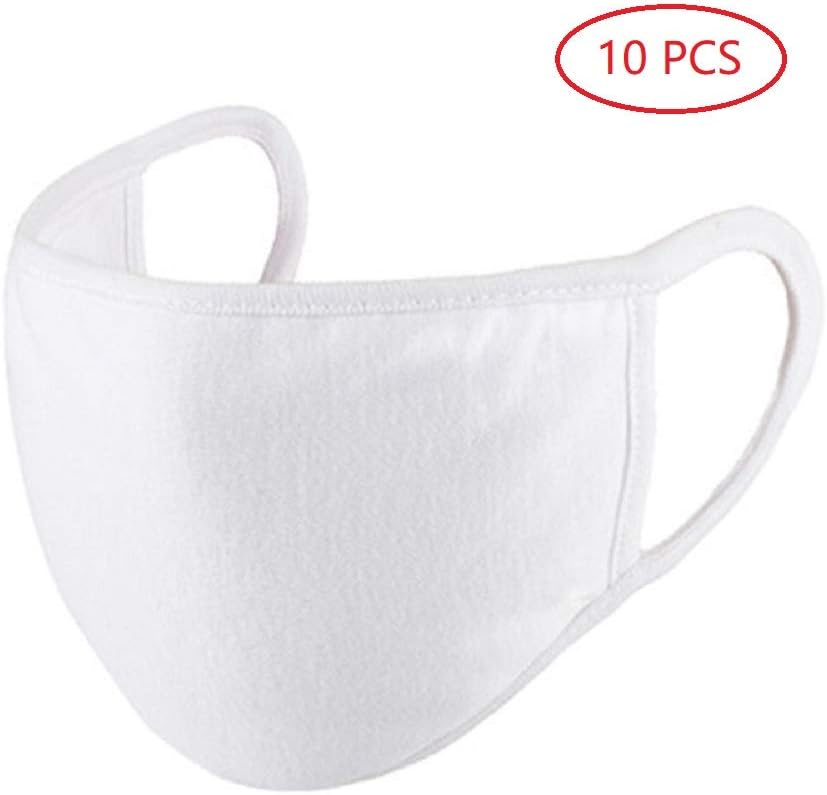 Snner 10 Pieces Washable Reusable Mouth Mask Cute Fashion Cotton Cold Mask Anti-Dust White