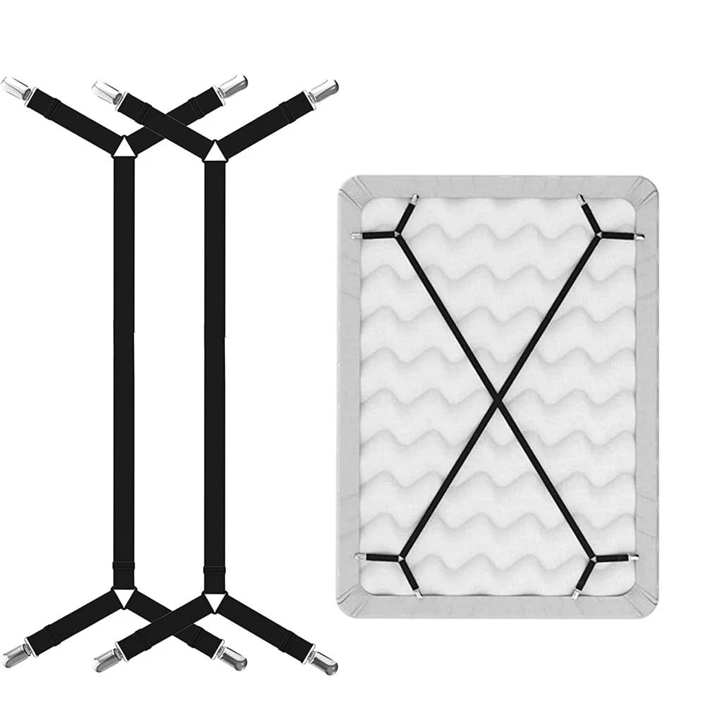 2 Pcs Heavy Duty Fitted Bed Sheet Straps,Adjustable Bed Sheet Clips for Bedding ， Strong Sheet Clips for Corners, Keep Sheets Firm & Tight, Universal Sheet Suspenders, Secure Bedding in Place