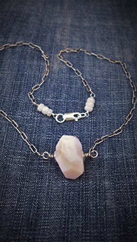 Pink Opal Necklace-Peruvian Opal Nugget-19"Inch Sterling Silver Chain-Boho Chic Jewelry-Minimalist Gemstone Jewelry-Pink White Silver