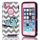 Iphone 5S Case,5S Case,*Uncle.Y High Impact Hybrid Plastic Hard + Soft Silicone Case Waves Cute Couple Owls For Iphone 5 5S Case Rose Red