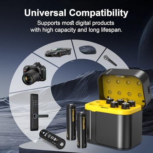Wiederaufladbare Lithium AA Akkus 8-Pack mit Ladegerät, 1.5V 3700mWh Hohe Kapazität, Bis 2000 Ladezyklen Mit Aufbewahrungsbox Kompatibel mit Blink Außenkamera, Spielzeug & Mehr