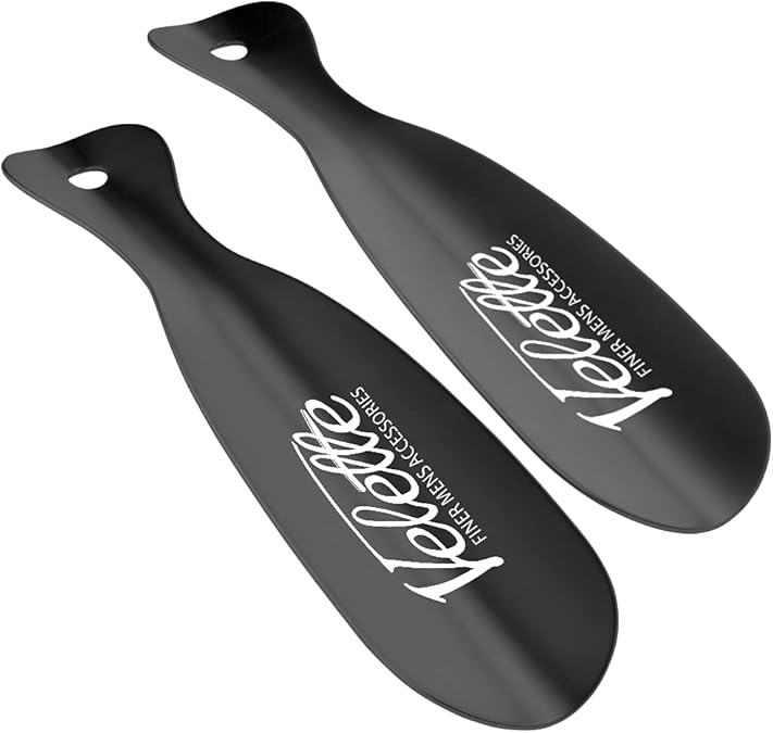 Metal Shoe Horn, 2 Pack 7.5&quot; Long Black Shoe Horns Top