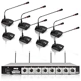 8 Channel Wireless Microphone System - Portable VHF Cordless Audio Mic Set with 1/4" and XLR Output, Dual Antenna, Includes 8 Table Top Mics, Rack Mountable Receiver Base - Pyle Pro PDWM8300