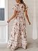 TEMOFON Womens Boho Wrap Dresses: Casual V-Neck Short Sleeve Women Summer Dress Beach Bohemian Floral Maxi Midi Size S Beige