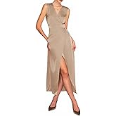 RIHOAS Satin Maxi Dresses for Women Sleeveless V Neck Elegant Dress Split Wrap Cocktail Slit Maxi Long Formal Dress