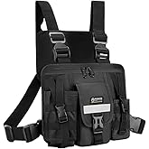 JoyRole Walkie Talkie Chest Harness Chest Front Single Pack Pouch Holster Vest Rig for Motorola Midland Kenwood Baofeng Retevis 2 Way Radio with Reflective Strips Shoulder