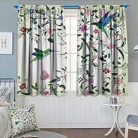 Anhounine Hummingbird,Blackout Curtain,Swirled Leaves with Blossoming Flowers Abstract Coming of The Spring Theme,Drapes for Living Room,Multicolor,W63 x L45 inch