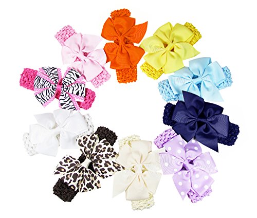 HipGirl Boutique Girls Young Women Interchangable Hair Bow and Headband Set (20pc 4" Large Pinwheel and Crochet Headbands. Color/Pattern May Vary)