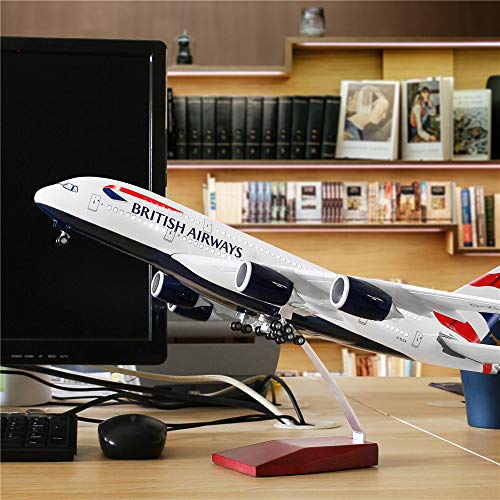 24-Hours 18â€ 1:160 Scale Diecast Plane Model Britain A380 Airplane Collection with LED Light(Touch or Sound Control) for Decoration or Gift