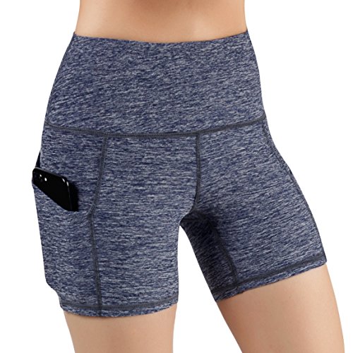 ODODOS High Waist Out Pocket Yoga Short Tummy Control Workout Running Athletic Non See-Through Yoga Shorts,NavyHeather,X-Small