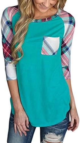B075JCSLBT Title	Cadevic Women's Casual Striped 3/4 Sleeve Pocket T Shirt Color Block Blouses Green XL