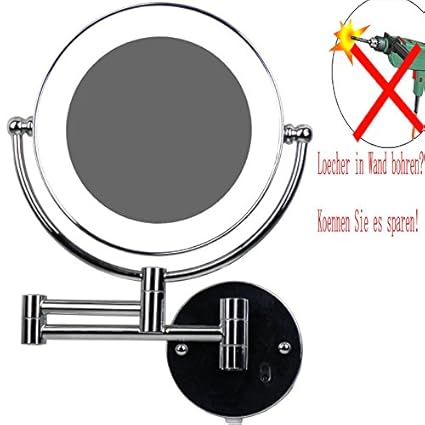 LED Beleuchtet wunderschöne Kosmetikspiegel 1+10Fach mit Infrarot-Sensor (3cm extra dick) hochwertig ohne Bohren JL58-10-NB