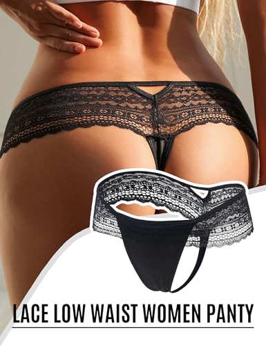 ohyeahlady Women's Lace Plus Size Thongs Low Waist Brazilian Briefs with Lace G-String Seamless Underwear Breathable Culotte Underwear Women Lingerie