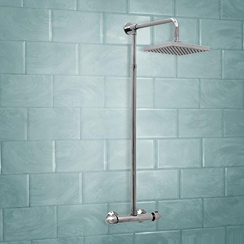 ENKI 8" Round Bar Mixer Shower Head Exposed Thermostatic Chrome Valve Square Set