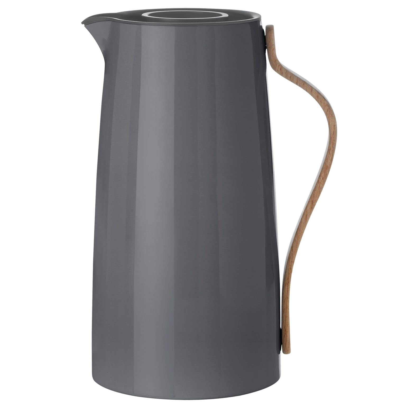 Stelton Emma Vacuum Jug Coffee 1.2L - Nordic Grey, Modern Danish Design, Lacquered Steel with Beech Wood Handle, Easy-Click Lid, Keeps Coffee Hot for Hours