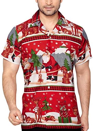 Mens Regular Fit Classic Short Sleeve Casual Christmas Xmas Shirt