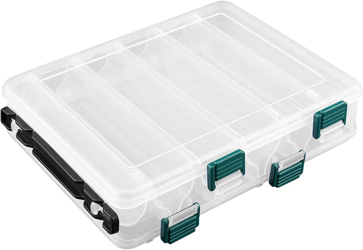 SANON Fishing Case Lure Box, Fishing Tackle Boxes,Tackle Two-Sided Storage Plastic.(12 Compartments)