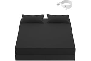 GAEASOMA Grounding Sheets King Size, 10% Pure Silver Fiber + 90% Organic Cotton, Grounded Sheet Earth Connected Bedding Fitted Earth Sheets with Grounding Cord (Black, King)