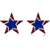 American Flag Patriotic Earrings for Women 925 Sterling Silver - Red White And Blue 4th of July Earrings Independence Day Jewelry Gifts
