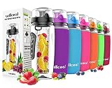 Willceal Fruit Infuser Water Bottle 32oz Durable, Large - BPA Free Tritan, Flip Lid, Leak Proof Design - Sports, Camping (Black)