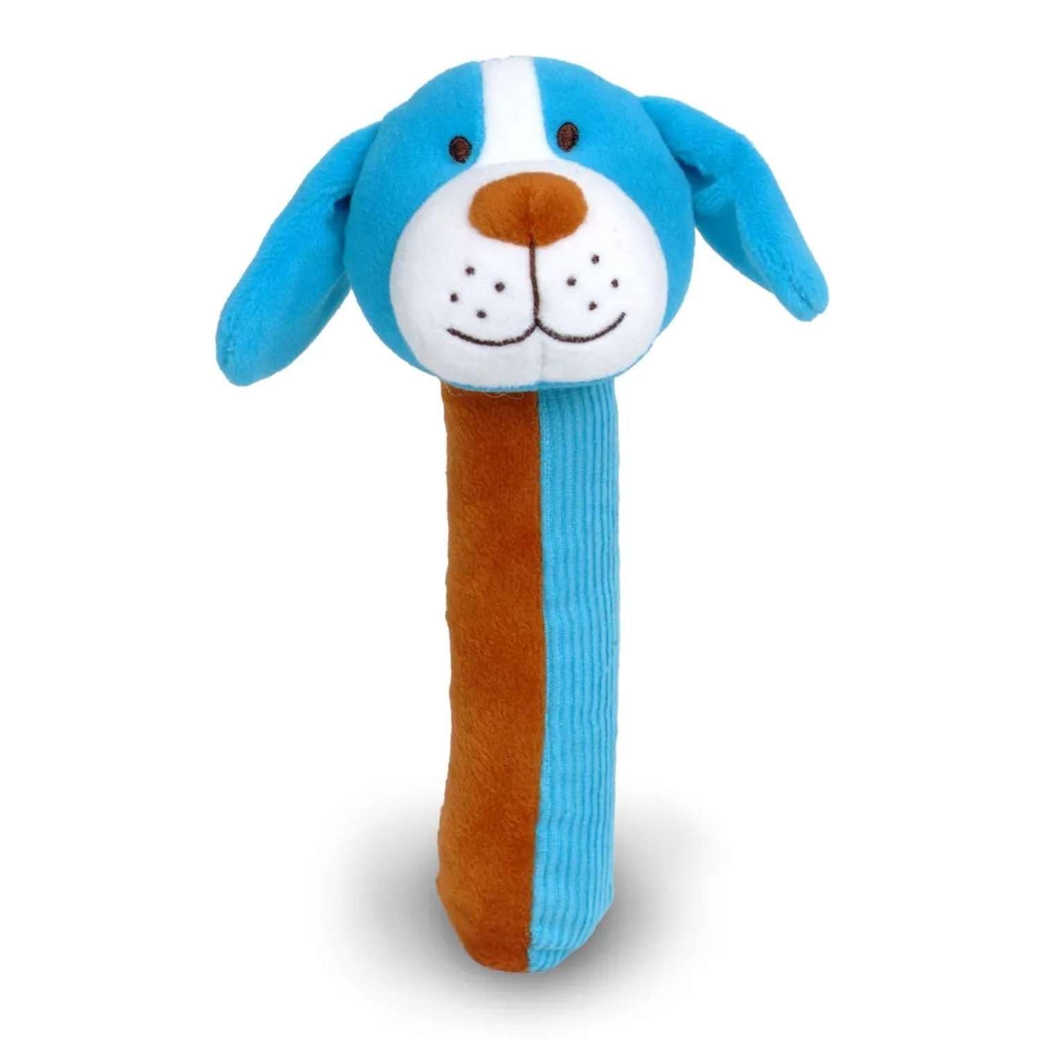 Dog Baby Sensory Rattle by Fiesta Crafts- Squeakaboo Squeaker Toy Rattle for Newborn Baby Toys - Made of ??Soft Plush & Corduroy for - Fun, Interactive, & Colourful Rattles for Babies