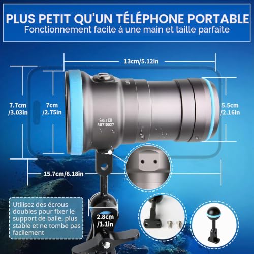 LetonPower Seal CB Diving Lamp 4000 Lumens - 120° Video Light to 6500K/94 CRI, USB-C Charging, Waterproof 100m for Professional Underwater Photography