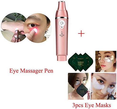 Eye Massager Remover for Dark Circles and Puffiness Facial Skin Care Device Electronic Vibration Beauty Pen & 3pcs Eye Masks For Anti-Aging