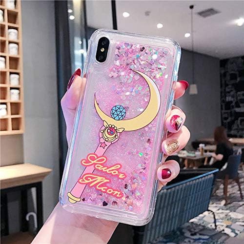 Rhine Sailor Moon Case for iPhone 7 Case Transparent Glitter Fundas for iPhone X Phone Case 7 8Plus XR XS Max Liquid Quicksand Cover (Design 1, for iPhone X,XS)
